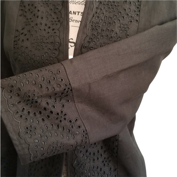 Anne Carson Black Linen Jacket With Mandarin Collar - Picture 5 of 7